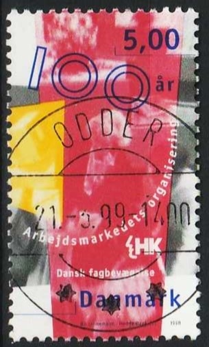FRIMÆRKER DANMARK | 1998 - AFA 1167 - Arbejdsmarkedet - 5,00 Kr. flerfarvet - Lux Stemplet Odder